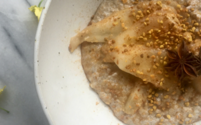 Chia Porridge w Poached Pear & Salted Caramel